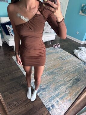 Princess Polly One-Shoulder Brown Ruched Bodycon Mini Dress